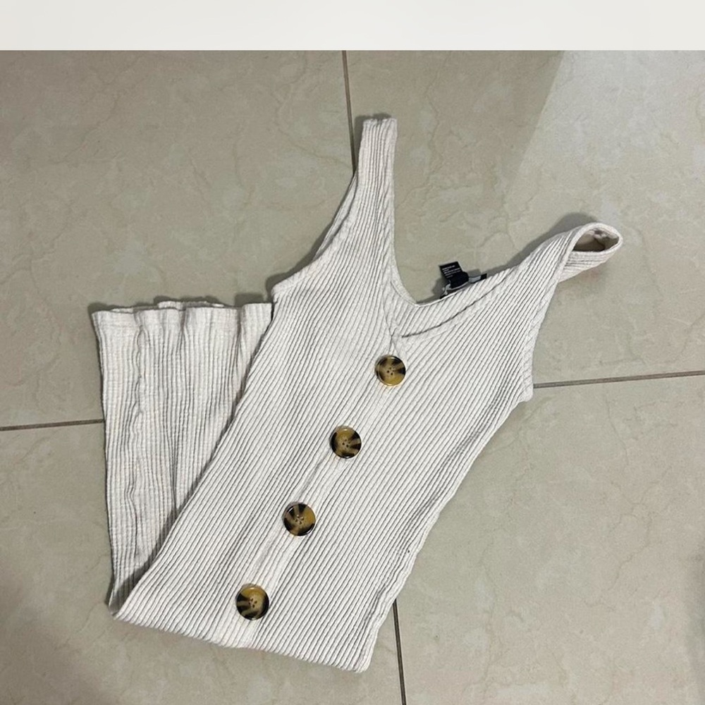 Forever 21 Ribbed Button-Front Bodysuit - Cream